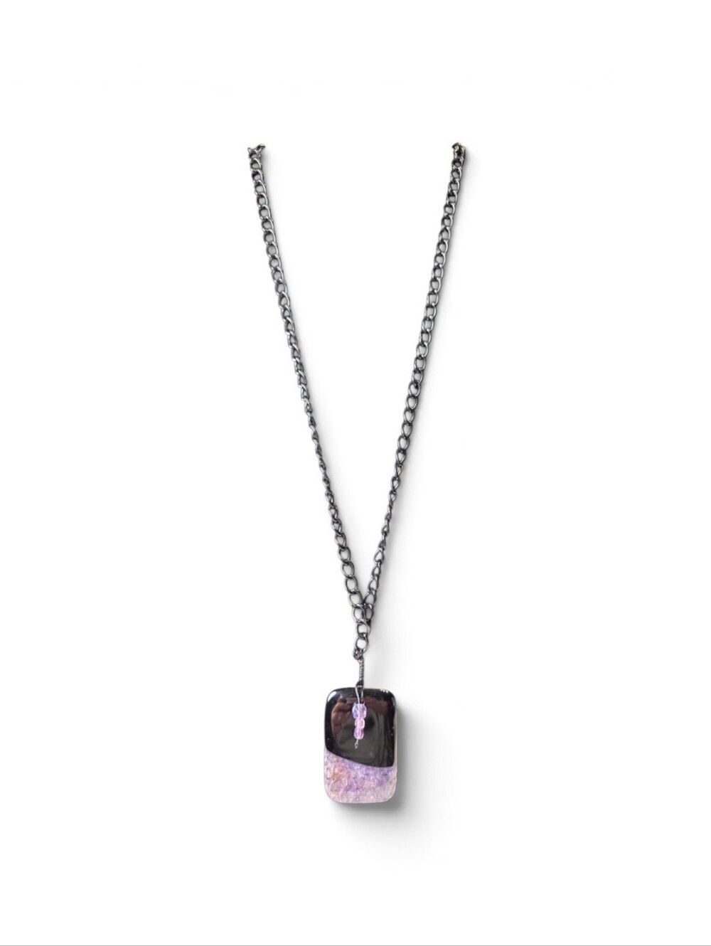 Purple Stone & Glass Pendant Necklace Women Jewelry